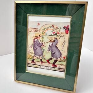 Mary Engelbreit PALS Framed Art 9x7 Gold Frame Best Friends Cat Vintage